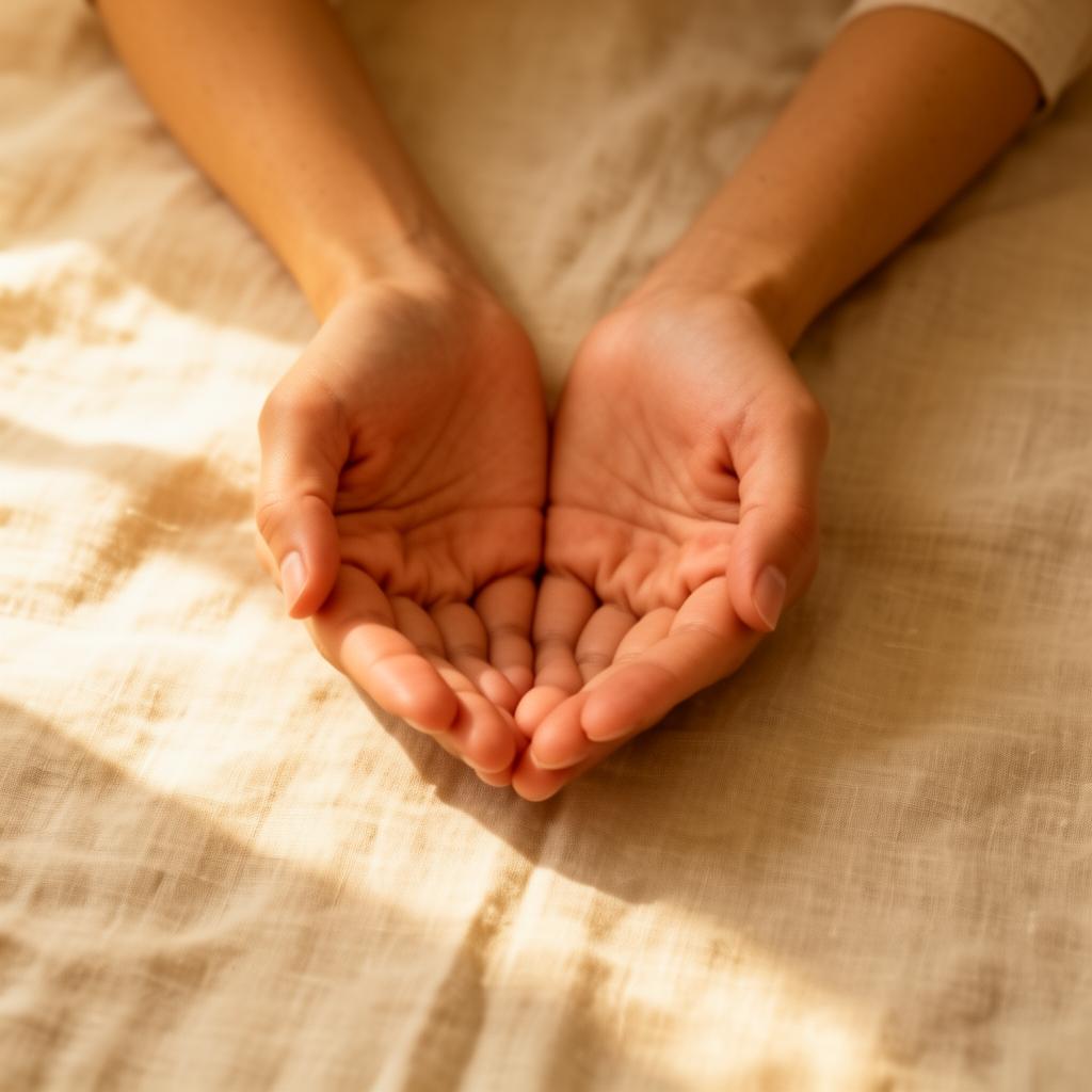 Open hands held in soft golden light